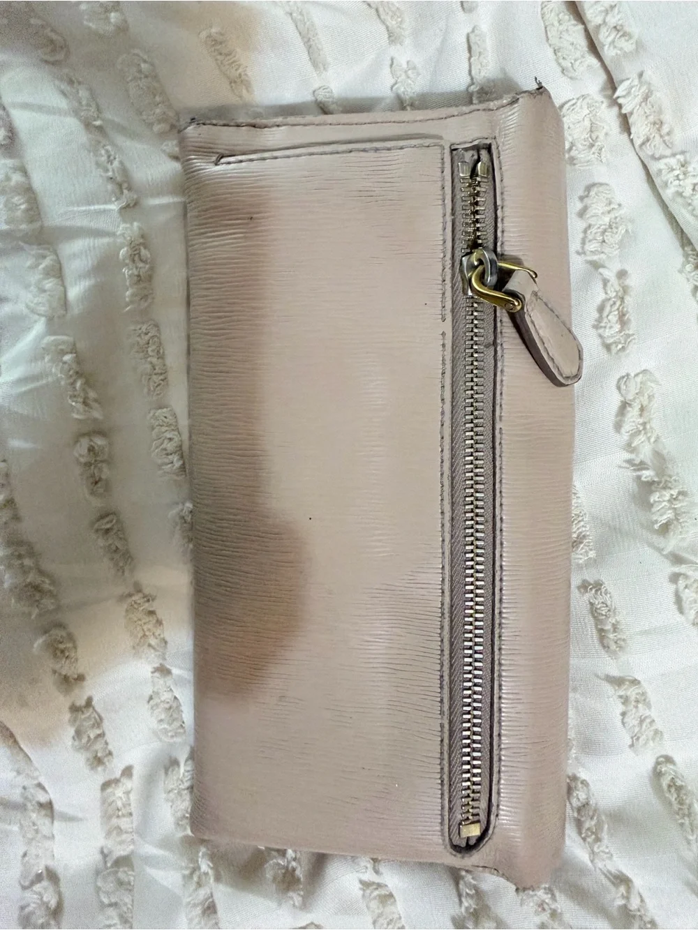Prada Beige Leather Triangular Logo Wallet